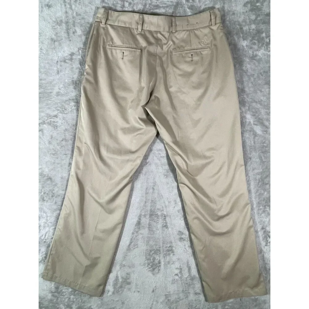Adidas Clima-lite Golf Pants Mens Size 36x32 Black Flat‎ Front Beige Logo